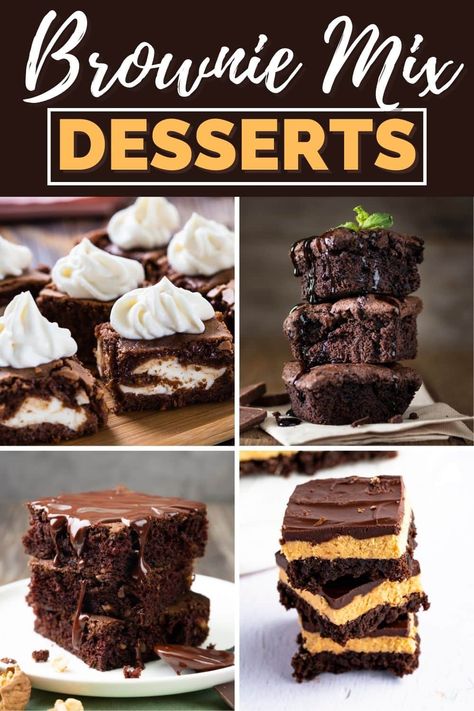 Yummy Brownie Desserts, Desserts With Boxed Brownies, Brownie Mix Cream Cheese Recipes, Box Brownie Mix Ideas Desserts, Brownie Recipes From Mix Boxes, Boxed Brownie Recipes Ideas, Brownie Mix Variations, Desserts Made With Brownie Mix Boxes, Boxed Brownie Mix Recipes Ideas