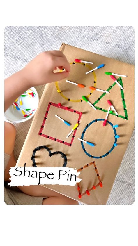 bright_little_brains on Instagram: DIY SHAPE PIN We are on a shape learning journey these days 😊and this easy DIY pin idea was inspired by @bubblesandbellylaughs. Thanks… Crafts For Learning Colors, Pattern Art For Preschoolers, Shape Projects For Preschoolers, Activities On Shapes, Color And Shape Activities For Toddlers, Fun With Shapes Activity, Partner Activities For Preschool, Easy Art For Toddlers, Colors And Shapes For Toddlers