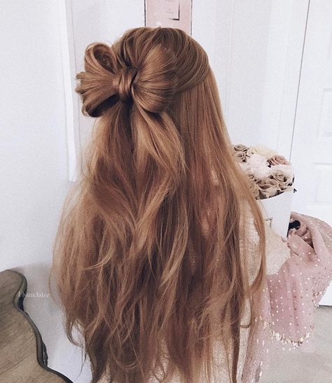 Cute Hair Bow Style | half up up down wedding hairstyle #wedding #hairstyle #halfuphalfdown #hairstyles Prom Hair Down, Bow Hairstyle, Wedding Hair Inspiration, Wedding Hair Down, Easy Hairstyles For Long Hair, Aesthetic Hair, The Mirror, Down Hairstyles, Prom Hair