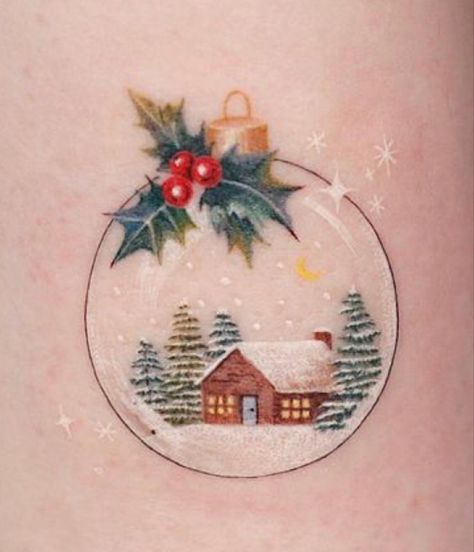 Snow Globe Tattoo, Snowglobe Tattoo, Snow Globe Nails, Globe Tattoo, Globe Tattoos, Draw Christmas, Secret Tattoo, Christmas Tattoo, December Christmas