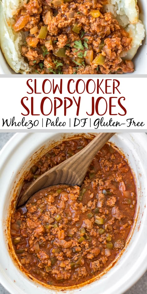 This easy recipe for slow cooker sloppy joes is so simple, but so full of the flavors we know and love! It's perfect for meal prep, easy weeknight meals, family gatherings or football parties, and so much more. The best is that it's Whole30, paleo, gluten-free, and made without sugar so everyone can enjoy! Cooking in the slow cooker makes it great for guests to serve themselves, or to bring to a potluck, and it's a budget friendly ground beef recipe that will be a family favorite! #... Slower Cooker Meal Prep, Whole 30 Roast Crock Pots, Sloppy Joes Recipe Crock Pot, Noom Crockpot Recipe, Whole30 Sloppy Joes, Easy Whole 30 Crockpot Recipes, Dairy And Grain Free Recipes, Gluten And Dairy Free Slow Cooker Recipe, Whole 30 Freezer Recipes