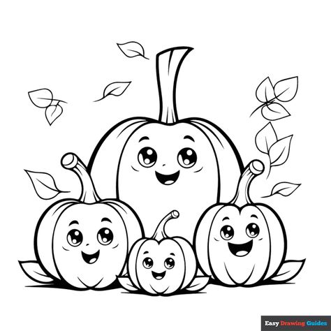 Free, printable Cute Pumpkin Family coloring page for kids. Print it out or color it online. Pumpkin Coloring Ideas, Easy Fall Coloring Pages, Pumpkin Coloring Pages For Kids, Plant Coloring Pages, Pumpkin Coloring Sheet, Halloween Pumpkin Coloring Pages, Landscape Coloring Pages, Pumpkin Coloring, Leaf Coloring Page