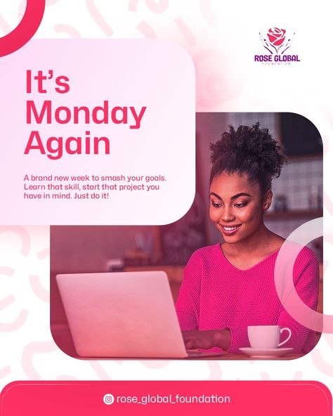 This is a Monday motivation social media design. It entails a happy and vibrant woman seated while working on her pc. Advertising Graphics, Church Media Design, Social Media Branding Design, Church Poster Design, Social Media Advertising Design, Graphic Design Flyer, Flyer Design Inspiration, Church Graphic Design, Presentation Design Template