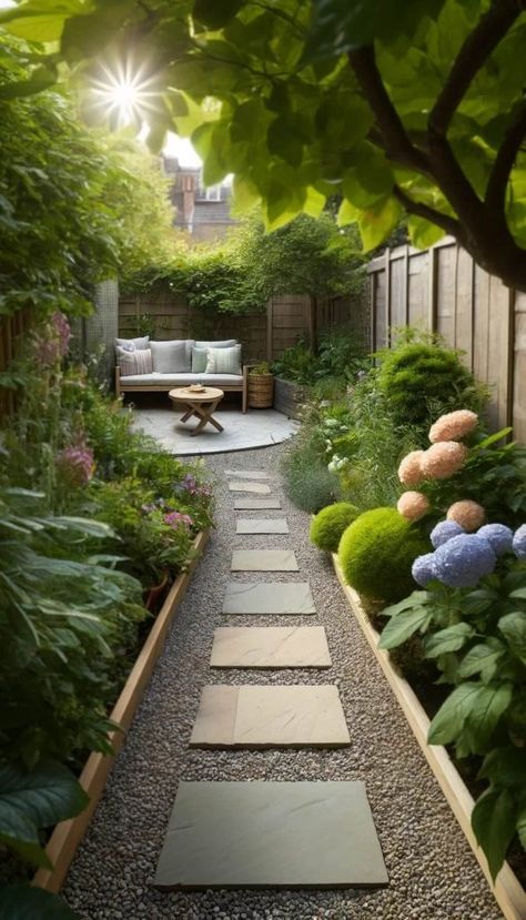 30+ Genius Narrow Backyard Ideas That Maximize Space 42 1 Acre Yard Landscaping, Narrow Front Garden Ideas, Long Narrow Garden Ideas, Narrow Backyard Landscaping, Narrow Garden Ideas, Narrow Gardens, Narrow Backyard, Narrow Backyard Ideas, Narrow Garden