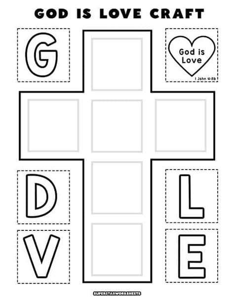 God is Love Printable Cross Craft - Superstar Worksheets Alpha And Omega Crafts For Kids, Cross Kids Craft, Cross Craft For Preschoolers, God Loves Me Preschool Craft, God Is Love Coloring Page Free Printable, Valentine Church Craft For Kids, Valentine Childrens Church Craft, John 13:34-35 Love One Another Craft, God Is Love Preschool Craft