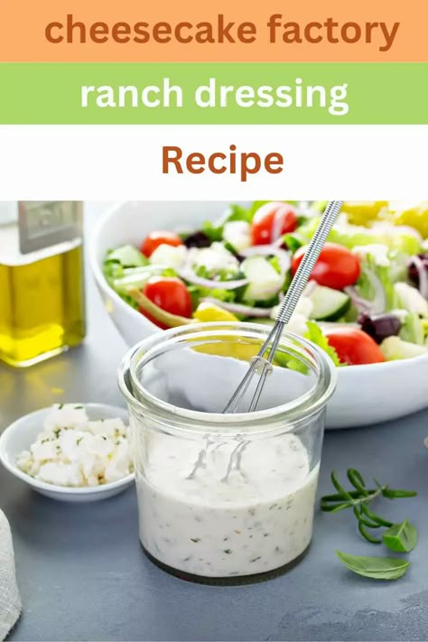 Cheesecake Factory Ranch Dressing Recipe pin Cheesecake Factory Caesar Salad Dressing, Applebees Ranch Dressing, Cheesecake Factory Blue Cheese Dressing, Cheesecake Factory Ranch Dressing Recipe, Cheesecake Factory Ranch, Copycat Ranch Dressing, Cheesecake Factory Salads, Blue Cheese Ranch Dressing, Ranch Salad Dressing Recipes