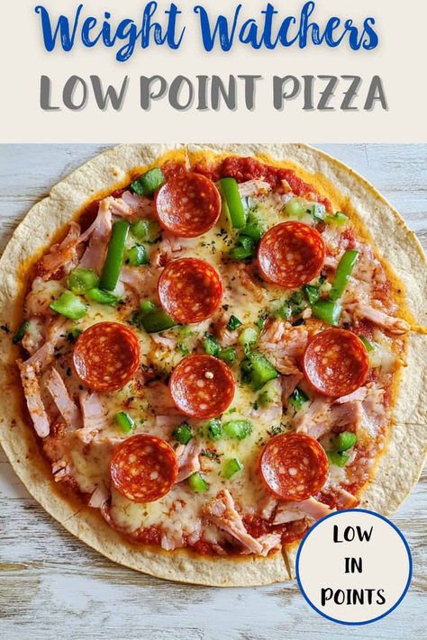 Enjoy a quick, guilt-free pizza with this Weight Watchers-friendly tortilla recipe! Flour tortilla, topped with low-fat cheese, pepperoni and fresh veggies make it delicious and light. Ready in just 15 minutes! #WeightWatchers #HealthyEating #TortillaPizza #LowPointMeals #QuickRecipes Weight Watchers Pizza Crust, Ww Tortilla Pizza, Weight Watchers Flatbread Pizza, Weight Watchers Mexican Pizza, Weight Watchers Low Point Recipes, Low Point Dinners Weight Watchers, Weight Watchers Tortilla Pizza, Low Weight Watchers Points Meals, Ww Pizza Recipes