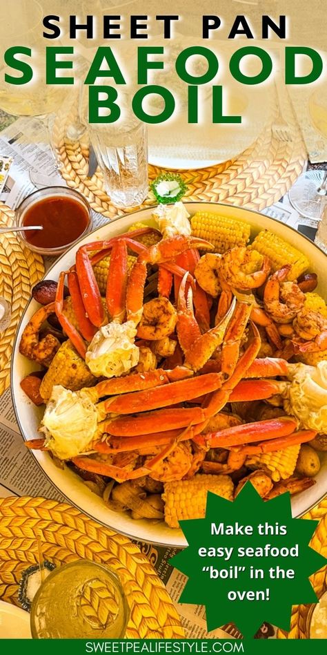 A giant round platter with crab legs, shrimp, potatoes, sausage, corn, and onions on it. Crab Legs Boil, Shrimp Boil In Oven, Country Boil Recipe, Crab Boil Recipe, Low Country Boil Recipe, Crab Bake, Seafood Boil Recipe, Low Country Boil Party, Lowcountry Boil