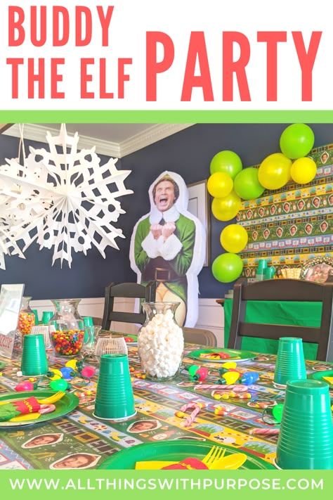 Buddy Elf Party, Buddy The Elf Christmas Party, Elf Themed Party, Elf Birthday Party, Buddy The Elf Party, Elf Movie Night, Elf Movie Party, Elf Birthday, Elf Themed Christmas Party