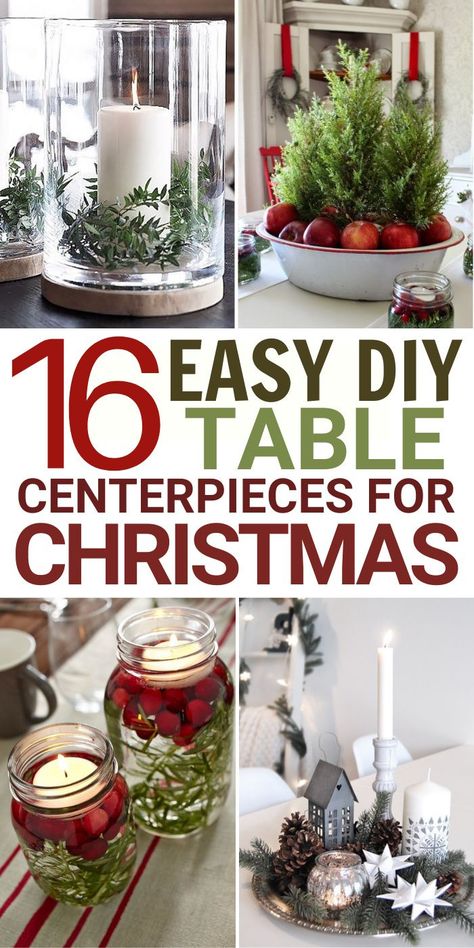 Homemade Christmas Centrepiece, Centrepieces For Christmas Table, Easy Christmas Table Centerpieces Simple, Christmas Table Decorations Diy Easy, Easy Table Centerpieces Christmas, Christmas Banquet Table Centerpieces, Simple Holiday Centerpieces Easy Diy, Simple Christmas Centre Pieces, Diy Centerpiece Christmas