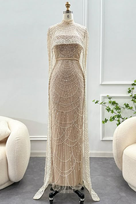 Lace Cape Dress, Pearl Maxi Dress, Pearl Beaded Dress, Plus Wedding Dresses, Halloween Skirt, Robes D'occasion, Gaun Fashion, Embellished Maxi Dress, Sequin Maxi Dress