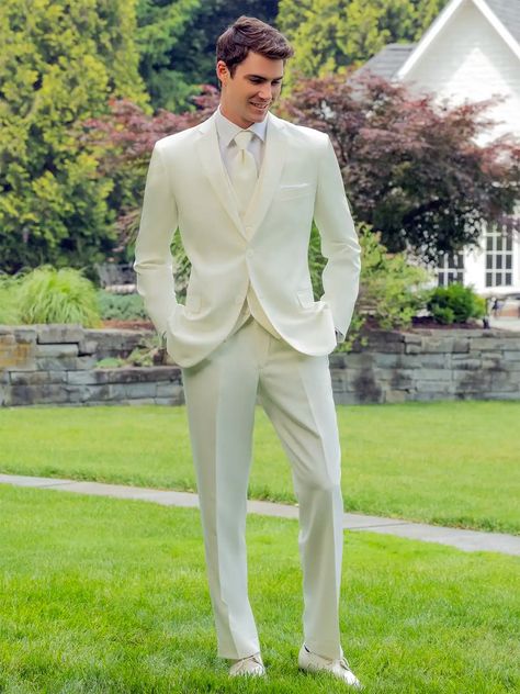 Ivory Aragon - JM Street Tuxedo Ivory Tuxedo, Prom Tuxedo, Suits Prom, White Dress Shoes, Vest And Tie, Prom Style, Tuxedo Wedding, Prom Looks, Tuxedo Suit