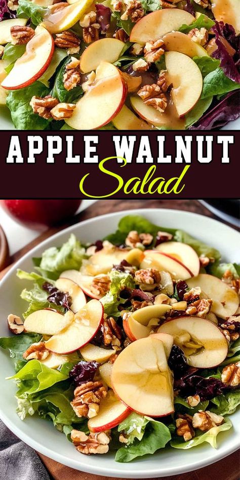 This Apple Walnut Salad is a fresh, nutritious option packed with flavor! Perfect for a light lunch or a side dish at any meal. #AppleSalad #HealthySalads #FallRecipes #FreshAndCrunchy #SaladInspo #LightMeals Apple Cherry Salad, Apple Walnut Quinoa Salad, Cashew Apple Salad, Apple Walnut Salad Dressing, Light Nutritious Meals, Autumn Apple Walnut Salad With Maple Dijon Vinaigrette, Walnut Apple Salad, Apple And Walnut Salad, Salad With Walnuts Recipes