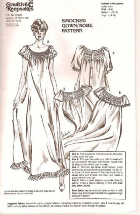 Smocking Fashion, Nightgown Pattern, Smocking Plates, Smocking Patterns, Smocked Clothes, Farmhouse Fabric, Learning To Sew, Gown Pattern, Long Gowns