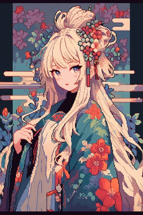 Mumechi Art, Pixel Anime Characters, Pixel Art Character Portrait, Pixel Art Hair, Pixel Anime Art, Anime Art Aesthetic 90s, Pixel Art Pfp, Pixelart Anime, Pixel Girl