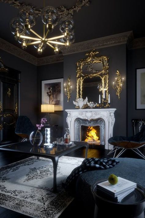 30 Gothic Living room Designs That Room More Cool | HomeMydesign Gothic Living Room Ideas, Gothic Living Rooms, Goth Living Room, Deco Spa, Dark Living Room Ideas, Gothic Interior Design, Gothic Living Room, Moody Living Room, Gothic Interior