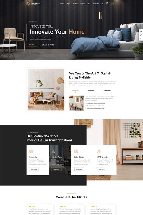 Inoterior is a WordPress theme designed specifically for architecture firms, interior designers, and related professionals. It offers a range of features and design elements to create a visually stunning and functional website for showcasing architectural projects and interior design services. Visual Design Website, Interior Design Web Design, Website Design Interior Design, Interior Design Website Layout, Interior Design Website Inspiration, Luxury Website Design Inspiration, Interior Website Design, Architecture Website Design, Architecture Web Design