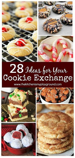 28 Cookie Exchange Ideas ~ These Christmas treats will be the hit of any get-together! Check out this collection of ideas for your cookie exchange to find so many beauties to share.  www.thekitchenismyplayground.com Cookie Exchange Recipes Easy, The Kitchen Is My Playground, Christmas Cookie Exchange Recipes, Amazing Cookie Recipes, Cookie Exchange Recipes, Favorite Christmas Recipes, Popular Cookies, Cookie Exchange Party, Holiday Cookie Exchange