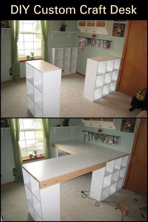 Diy Craft Room Desk, Diy Crafts Desk, Craft Room Desk, Craft Room Tables, Craft Sewing Room, Sewing Craft Room, Dream Craft Room, Craft Room Design, Sewing Room Ideas