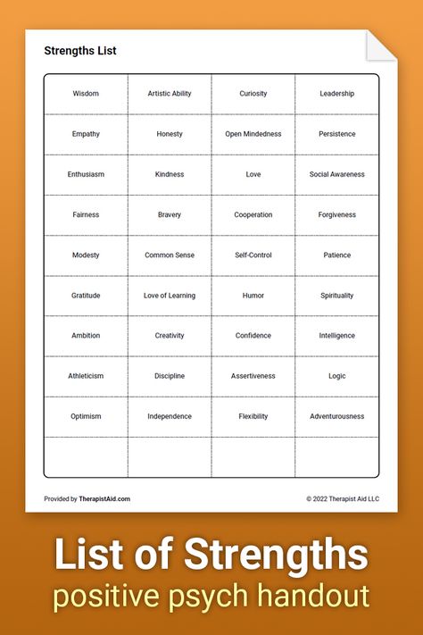 Strengths List, Paula Deen Banana Pudding, Therapist Aid Worksheets, Paula Deen Banana Pudding Recipe, List Of Strengths, Add Symptoms, Mindful Activities For Kids, Self Esteem Building Activities, Coaching Exercises