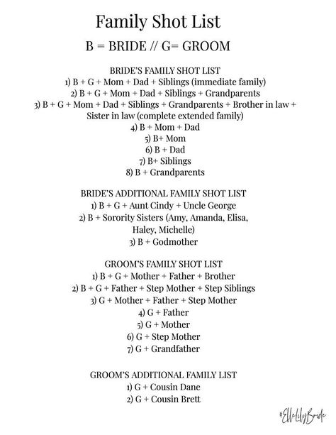 How to Create a Family Shot List for your Wedding Day — Southern California Photographer and Videographer Wedding Photo List For Photographer Families, Photo Must Haves For Wedding, Wedding Photo Set List, Wedding Photos List For Photographer, Wedding Photo Combinations, Family Photo Wedding List, Photo Sharing Wedding, Wedding Day Shot List Photographers, Wedding Family Shot List