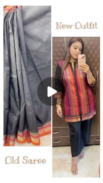 MUKTI BATRA on Instagram: "Old saree turned into a beautiful new outfit 😍   If draping a saree creates a mess for you then you should definitely try this style   So many other styles can be customised   Save it & Share it without your friends   Follow us for more such videos 💝   #fashion #style #newoutfit #saree #oldsaree #newdesign #silksaree #indowestern #reuse #fashionstyle #fashionblogger #designer #fashionideas   (Saree, new designs, fashion, style, customisation, new ideas, fashionable, designer)" Suits Made Out Of Old Sarees, Indian Dress Made Out Of Saree, Saree Turned Into Dress, Saree To Dress Ideas, Saree Into Kurti Designs, Suit From Saree Ideas, Old Dupatta Reuse Ideas, Old Saree Dress Ideas, Saree Makeover Ideas