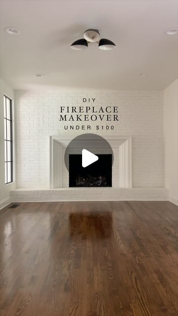 Kelly Jones on Instagram: "This fireplace was in need of desperate help! We knew we wanted to paint the brick wall white to lighten up the room, but we also felt like the fireplace needed something extra. We built this simple fireplace surround out of wood for under $100 and I think it was just what this room needed. Comment “SURROUND TUTORIAL” if you would like us to send you the link to the tutorial.

#beforeafter #diyhomedecor #remodel #interiordesign #fireplace" White Brick And Wood Fireplace, Wood On Brick Fireplace, How To Build A Fireplace Surround Over Brick, Brick Fireplace Mantle Ideas, Fireplace Trim Ideas Moldings Brick, White Plaster Fireplace, White Fireplace Brick, Simple Fireplace Surround, Cast Stone Fireplace Surround Over Brick