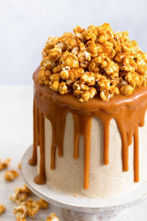 Chocolate Cake With Salted Caramel, Homemade Crisps, Triple Layer Chocolate Cake, Caramel Buttercream Frosting, Salted Caramel Buttercream, Popcorn Cake, Chocolate Caramel Cake, Salted Caramel Popcorn, Buttercream Chocolate