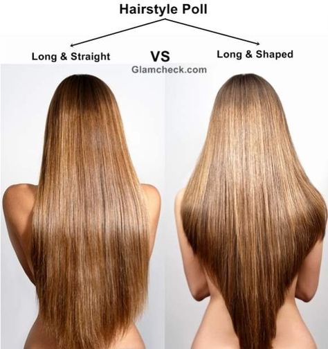 Hairstyle Poll - Long and Straight vs Long and Shaped Layered Haircut Back View, Hair Cuts Back View, V Haircut With Layers, Long Hair Side Part, Round Haircut, Long Straight Layered Hair, Layers For Long Hair, Round Layers, Hair Side Part