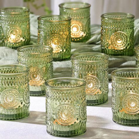 Amazon.com: DEVI 24pcs Clear Glass Votive Candle Holders, Vintage Candle Holder for Votives&Tea Lights&Floating Candles, Wedding Decorations for Receptions, Fall Wedding Christmas Centerpieces Table Decoration : Home & Kitchen Christmas Party Table Decorations, Table Decor Vintage, Gold Votive Candles, Green Wedding Decorations, Green Candle Holders, Christmas Party Table, Glass Votive Candle Holders, Green Baby Shower, Green Candle