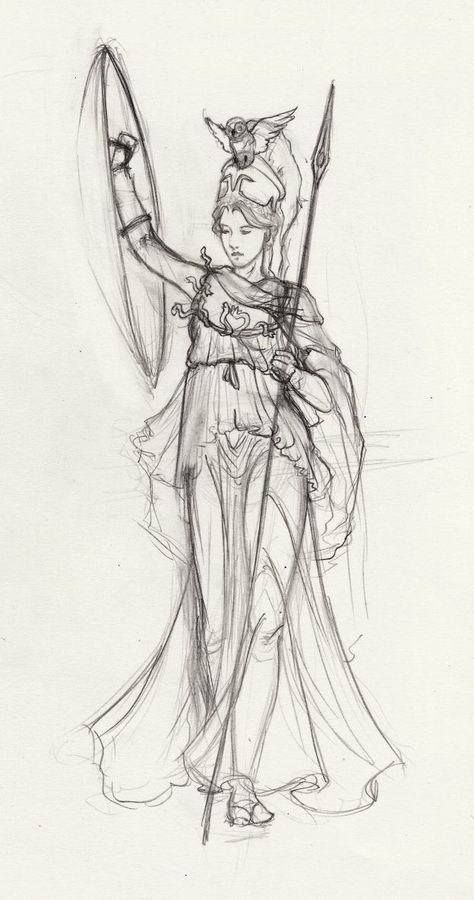 Athena Drawing Greek Mythology, Athens Drawing, Athena Drawing, Greek Mythology Drawings, Athena Greek Mythology, Minerva Goddess, Mythology Drawing, Athena Art, Greek Drawing