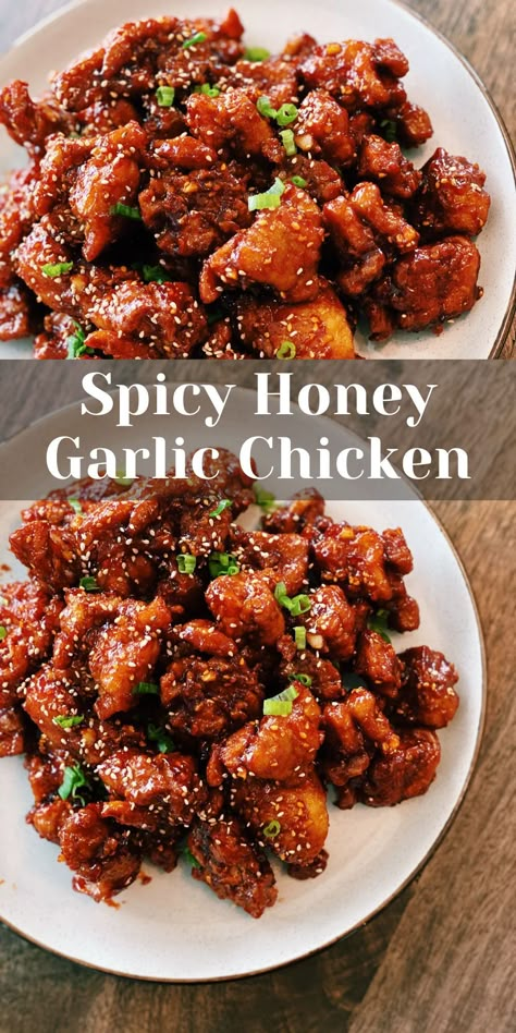 Spicy Honey Garlic Chicken, Resepi Biskut, Homemade Chinese Food, Tattoo Health, Spicy Chicken Recipes, Chinese Cooking Recipes, Easy Chinese Recipes, Spicy Honey, Ginger Recipes