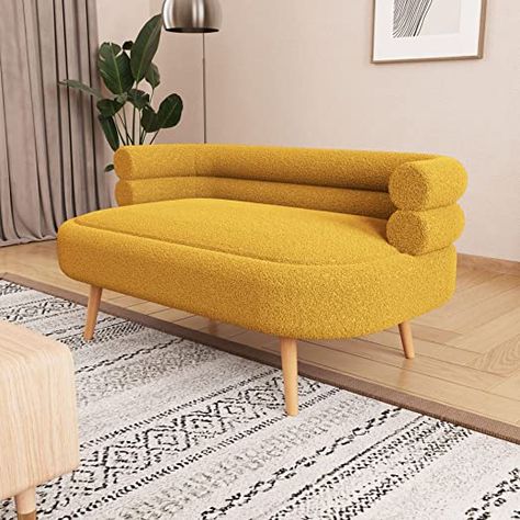 Amazon.com: 2 Seater Sofa, 52.7'' Modern Teddy Fleece Loveseat Sofa, Leisure Sofa Accent Chair Upholstered Tufted Loveseat Sofa for Living Room Bedroom Office (Yellow) : Home & Kitchen One Seater Sofa Chairs Living Rooms, Accent Loveseat, Funky Sofa, Office Yellow, Sofa Accent Chair, Small Loveseat, Two Seater Couch, Tufted Loveseat, Modern Sofa Couch