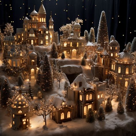 Neutral Christmas Village Display, Fairy Christmas Village, Aesthetic Christmas Village, Miniature Winter Village, Minimalist Christmas Village, Scandinavian Christmas Village, Christmas Village Inspiration, Victorian Christmas Village, Little Christmas Village