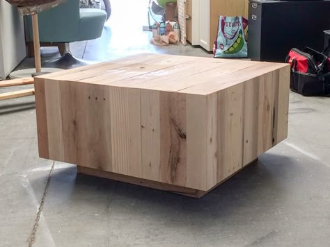 Wooden Block Coffee Table, Diy Modern Farmhouse Coffee Table, Wood Storage Coffee Table, Diy Wood Block Coffee Table, Modern Coffee Tables Diy, Diy West Elm Coffee Table, Diy Square Coffee Table With Storage, Diy Coffee Table Square, Diy Wood Drum Coffee Table