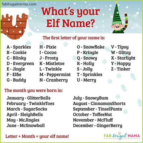 What's YOUR Elf name?     via @fabfrugalmama Christmas Elf Name Generator, Christmas Elf Names, Your Elf Name, Elf Name Generator, Whats Your Elf Name, Funny Name Generator, Elf Names, Xmas Games, What's Your Name