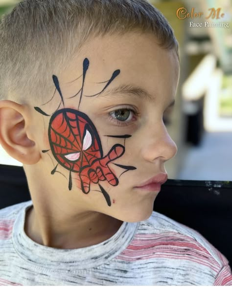 Spider Man Face Paint Easy, Easy Spiderman Face Paint, Spiderman Face Paint, Spider Man Face Paint, Spider Face Painting, Easter Face Paint, Superhero Face Painting, Spider Man Face, Face Paint Tutorial