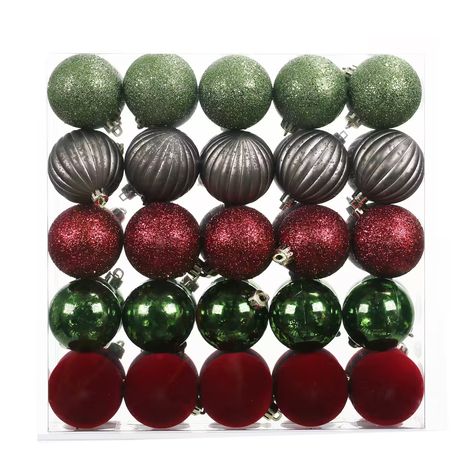 50 Pack 2.25" Woodland Shatterproof Ball Ornaments by Ashland® | Michaels Forest Green Christmas Tree, Green And Red Christmas Tree, Red Christmas Tree Decorations, Forest Green Christmas, Christmas Tree Decorations Themes, Office Christmas Decor, Green Christmas Decor, Green And Red Christmas, Christmas Tree Decorating Themes