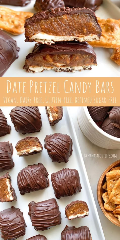 Bars With Dates, Date Candy, Dates Peanut Butter, Pretzel Candy, Peanut Butter Maple Syrup, Date Caramel, Healthy Candy, Healthy Sweet Treats, Lost 100 Pounds