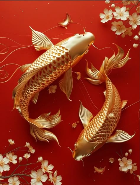 Lucky Aesthetic Wallpaper, Yin Yang Quotes, Fish Wallpaper Iphone, Culture Background, Gold Koi Fish, Fish Names, Chinese Greetings, Cny Greetings, Gold Images