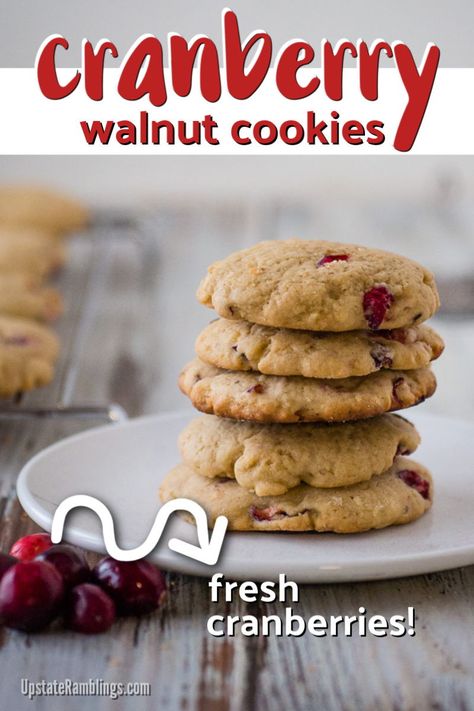 These delicious Cranberry Walnut Cookies are a perfect seasonal treat for the holiday season. Perfect for cookie exchanges! Tart cranberries combine with walnuts for a crispy cookie. #christmascookie #cookies #holidaybaking Cranberry Walnut Cookies, Upstate Ramblings, Walnut Cookie Recipes, Dessert Fruits, South Germany, Holiday Cookie Exchange, Crispy Cookies, The Cranberries, Walnut Cookies