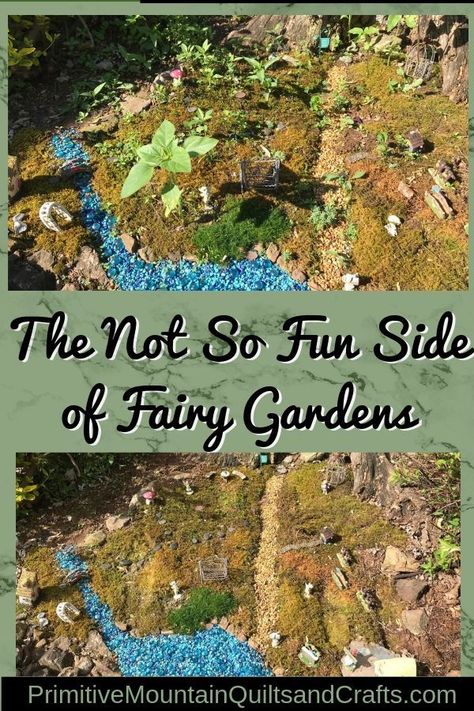 The Not So Fun Side of Fairy Gardens | % % % % Flower Bed Fairy Garden Ideas, Front Yard Fairy Garden Ideas, Fairy Garden Bridge Diy, Fairy Garden In Flower Bed, Faerie Garden Ideas, Fairy Garden Planter Ideas, Fairy Garden Designs Landscapes, Fairy Garden Flower Bed, Fairy Garden Crafts Diy