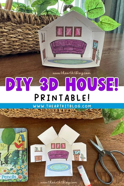 DIY 3D House - Living Room - FREE PRINTABLE! House Printable, Box Printable, 3d Living Room, Mini Dollhouse, Box House, House Template, Etiquette And Manners, 3d House, Educational Activities For Kids