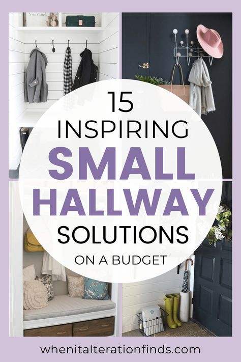 Inspiring ideas for your small hallway, mudroom or entranceway. Create a welcoming and practical first impression in even the smallest space. Small Entrance Organization Ideas, Narrow Short Hallway Decorating, Front Entry Small Spaces, Decorate Small Hallway, Box Hallway Ideas, Very Small Hallway Ideas, Shallow Hallway Storage, Passage Way Ideas, Enclosed Hallway Ideas