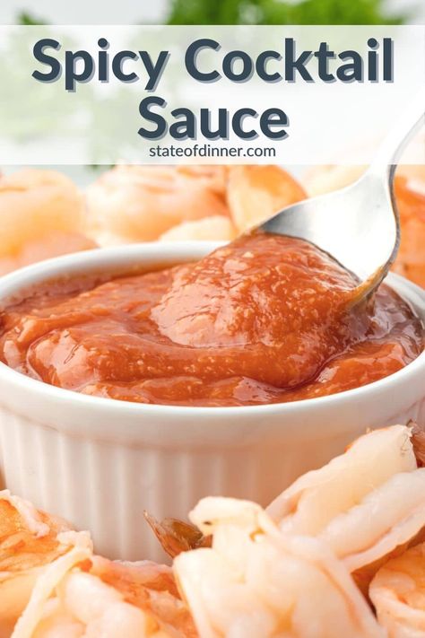 Skip the boring bottled stuff and whip up this boldly seasoned Spicy Cocktail Sauce in just 5 minutes. It is the perfect dip for shrimp, crab, and any seafood! With a fiery blend of horseradish, garlic, and hot sauce amping up the flavor, this easy homemade cocktail sauce recipe is irresistibly zingy with a spicy kick. Dip For Shrimp, Spicy Cocktail Sauce, Shrimp Cocktail Sauce Recipe, Shrimp Sauce Recipes, Shrimp Cocktail Sauce, Homemade Cocktail Sauce, Cocktail Sauce Recipe, Seafood Cocktail, Spicy Cocktail