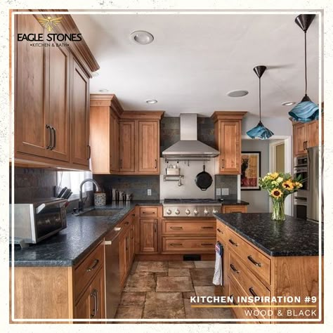 Kitchen Black Granite, Affordable Kitchen Cabinets, Hickory Kitchen Cabinets, Black Kitchen Countertops, Hickory Kitchen, Kitchen 2022, Clean Kitchen Cabinets, Black Granite Countertops, Kitchen Cabinets And Countertops