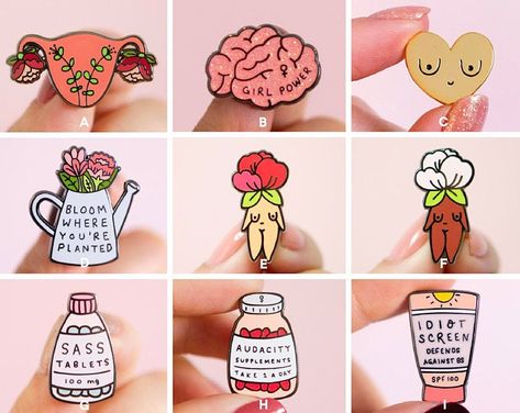 Feminist Gift Shop-Enamel pins stickers art by LittleWomanGoods Digital Art Quotes, Diy Clay Projects, Girls Presents, Feminist Enamel Pins, Plant Enamel Pin, Birthday Gift Guide, Girl Power Art, Small Paper Bags, Feminist Quote