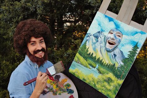 Bob Ross Costume, Painting Costume, Cute Pumpkin Carving, There Are No Mistakes, Diy Couples Costumes, Happy Accidents, Bob Ross Paintings, Diy Halloween Costumes For Kids, Couples Costume