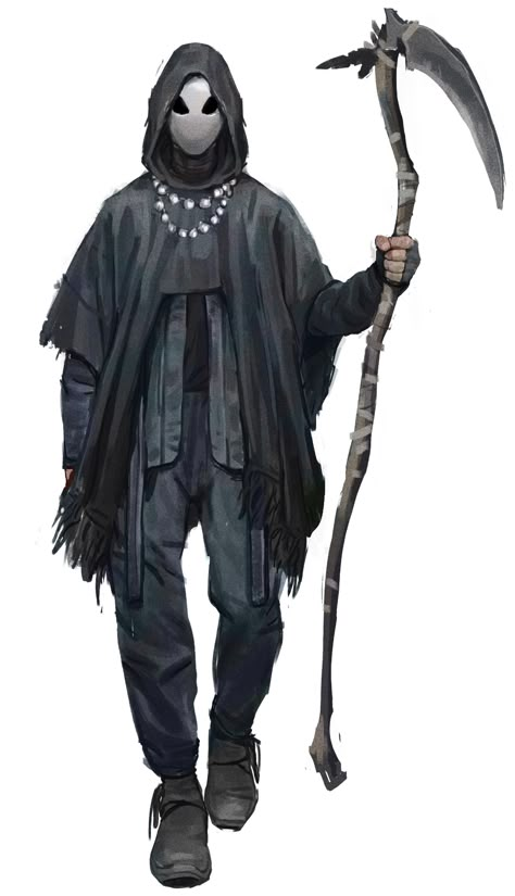 Grim Reaper Oc Male, Grim Reaper Character Design, Hooded Character Art, Raven Character Design, Reaper Character Design, Dnd Character Mask, Raven Monster, Blind Character Design, Mask Rpg