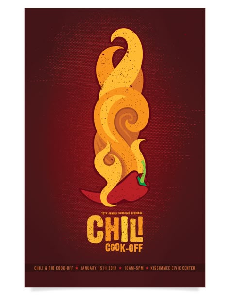 Chili Cook-Off Poster on Behance Chilli Cookoff, Cookoff Ideas, Chili Cook Off Ideas, Chili Fest, Cook Off Ideas, Hot Sauce Packaging, Cooking Poster, Sauce Packaging, Chili Cookoff